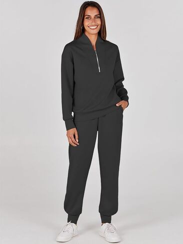 ANRABESS Women's 2 Piece Outfits Sweatsuit Half Zip Sweatshirt Jogger Sweatpant Trendy 2024 Fall Lounge Set Tracksuit Clothes in Saudi Arabia