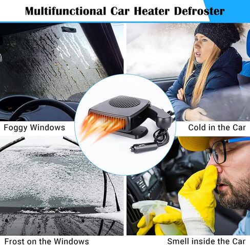 سخان سيارة 12 فولت 200 وات، سخان سيارة محمول يدور 360 درجة ومزيل الصقيع، سخان سيارة مزيل الضباب عن الزجاج الأمامي يتم توصيله بولاعة السجائر (أسود) in Kuwait