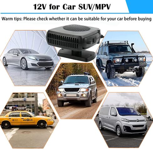 سخان سيارة 12 فولت 200 وات، سخان سيارة محمول يدور 360 درجة ومزيل الصقيع، سخان سيارة مزيل الضباب عن الزجاج الأمامي يتم توصيله بولاعة السجائر (أسود) in Kuwait