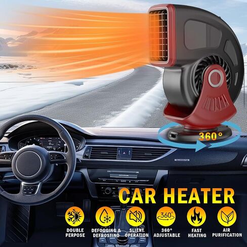 Car Heater 12V 150W, Portable Fast Heating & Cooling 2-in-1 Mode Fan, Cigarette Lighter Plug, 360 ° Rotatable, Windscreen Defogger Window Defroster for Car RV SUV Diesel (Red & Black) in Saudi Arabia