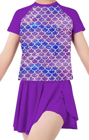 Girls Rashguard Set Flowy Skirt with Butterfly Short Print Short Sleeve Shirt Non-See Through Swimsuit 3-12 Years in Saudi Arabia