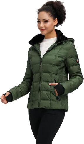 SLOW DOWN Women Down Puffer Jacket with Hood Hooded Winter Down Puffer Coat for Women with Faux-Fur Hood & Collar in Saudi Arabia