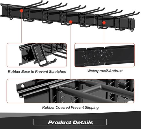 Garage Tool Storage Rack, Heavy Duty Garage Storage Organizer Rack System Wall Mounted Tool with 6 double hooks, 2 rails, Garden Yard Tools Hanger Rack for Ski Gears, Broom, Rake,Shovel in Kuwait