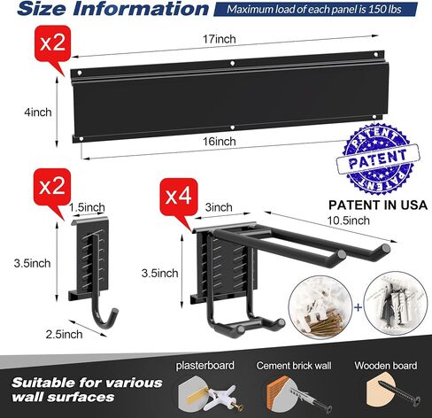 Garage Tool Storage Rack, Heavy Duty Garage Storage Organizer Rack System Wall Mounted Tool with 6 double hooks, 2 rails, Garden Yard Tools Hanger Rack for Ski Gears, Broom, Rake,Shovel in Kuwait