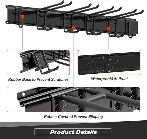 Garage Tool Storage Rack, Heavy Duty Garage Storage Organizer Rack System Wall Mounted Tool with 6 double hooks, 2 rails, Garden Yard Tools Hanger Rack for Ski Gears, Broom, Rake,Shovel in Kuwait