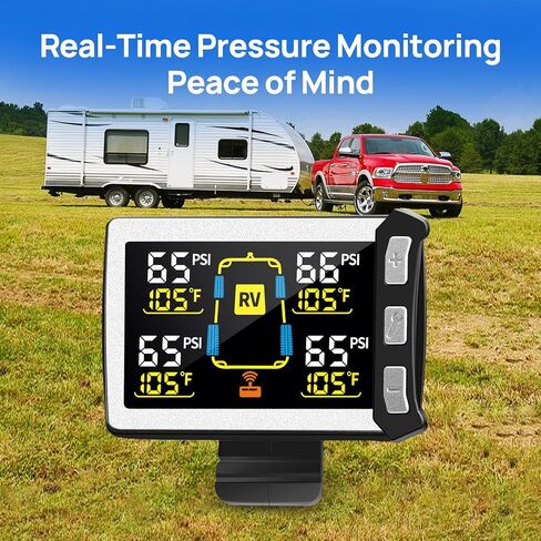 RV/Trailer Tire Pressure Monitoring System, Tire Pressure Monitor with Color LCD Display, TPMS with 8 Sensors for Travel Trailer/5th Wheel/Camper, 0-87PSI with 120ft Transmission Distance in Saudi Arabia