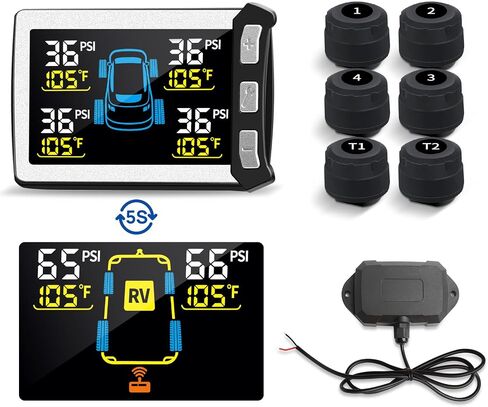 RV/Trailer Tire Pressure Monitoring System, Tire Pressure Monitor with Color LCD Display, TPMS with 8 Sensors for Travel Trailer/5th Wheel/Camper, 0-87PSI with 120ft Transmission Distance in Saudi Arabia