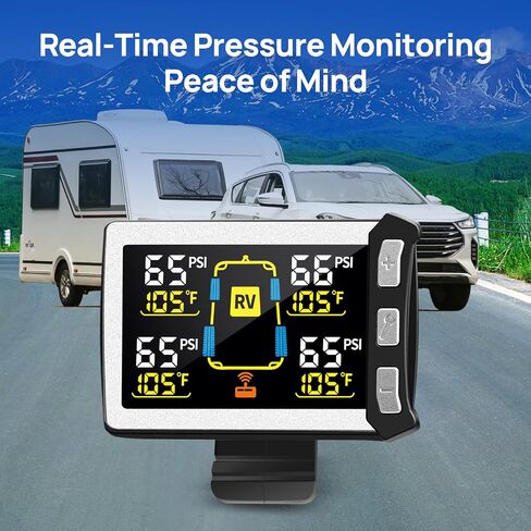RV/Trailer Tire Pressure Monitoring System, Tire Pressure Monitor with Color LCD Display, TPMS with 8 Sensors for Travel Trailer/5th Wheel/Camper, 0-87PSI with 120ft Transmission Distance in Saudi Arabia