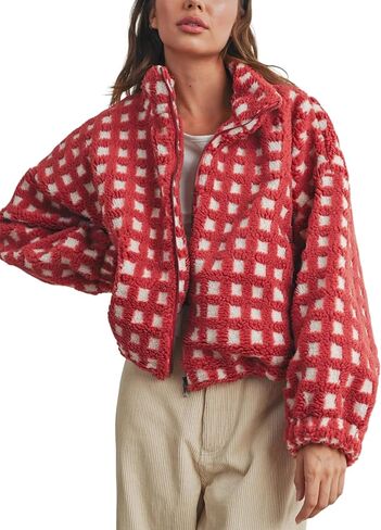 Lianlive Women Winter Fleece Jacket Long Sleeve Zip Up Fuzzy Sherpa Coats Womens Warm Outwear with Pockets in Saudi Arabia