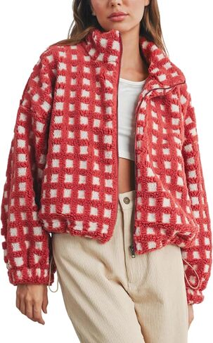 Lianlive Women Winter Fleece Jacket Long Sleeve Zip Up Fuzzy Sherpa Coats Womens Warm Outwear with Pockets in Saudi Arabia