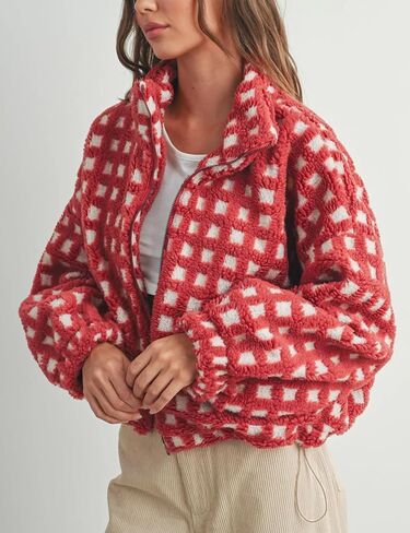 Lianlive Women Winter Fleece Jacket Long Sleeve Zip Up Fuzzy Sherpa Coats Womens Warm Outwear with Pockets in Saudi Arabia