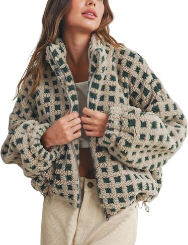 Lianlive Women Winter Fleece Jacket Long Sleeve Zip Up Fuzzy Sherpa Coats Womens Warm Outwear with Pockets in Saudi Arabia