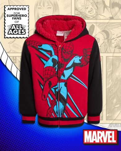 سويت شيرت Marvel Boys - هودي بسحاب مبطن بالكامل بالصوف الناعم - سويت شيرت Avengers & Spider-Man للأولاد (3T-7) in Kuwait