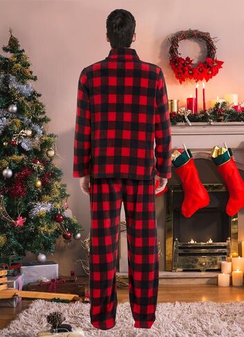 dressfan 2 Piece Unisex Plaid Pajamas Set,Quarter Zip Thermal Pajamas Pullover Christmas PJS Set for Family Couples in Kuwait