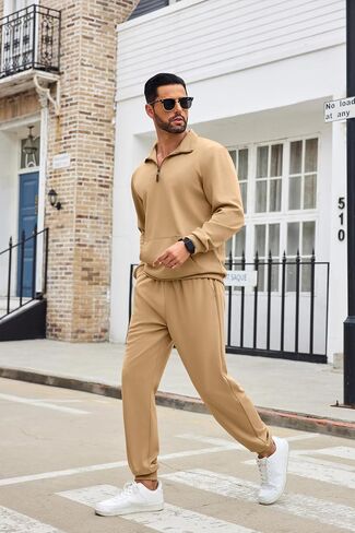 COOFANDY Men's Tracksuit 2 Piece Quarter Zip Sweatsuit Sets Casual Athletic Running Jogging Suits in Saudi Arabia