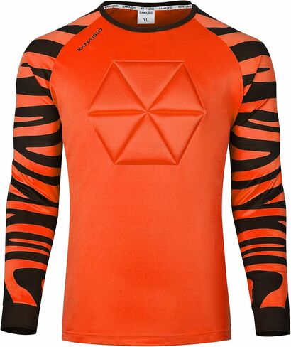 Elbow & Chest Padded Soccer Goalie Jersey - Long Sleeve Soccer Goalkeeper Jersey Men - Adult, Youth Goalie Shirt Orange in Saudi Arabia