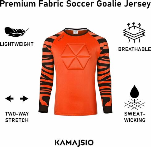 Elbow & Chest Padded Soccer Goalie Jersey - Long Sleeve Soccer Goalkeeper Jersey Men - Adult, Youth Goalie Shirt Orange in Saudi Arabia
