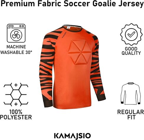 Elbow & Chest Padded Soccer Goalie Jersey - Long Sleeve Soccer Goalkeeper Jersey Men - Adult, Youth Goalie Shirt Orange in Saudi Arabia