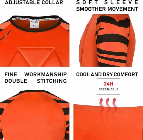 Elbow & Chest Padded Soccer Goalie Jersey - Long Sleeve Soccer Goalkeeper Jersey Men - Adult, Youth Goalie Shirt Orange in Saudi Arabia