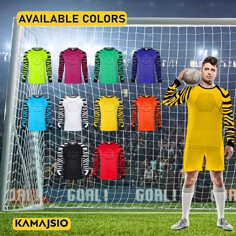 Elbow & Chest Padded Soccer Goalie Jersey - Long Sleeve Soccer Goalkeeper Jersey Men - Adult, Youth Goalie Shirt Yellow in Kuwait
