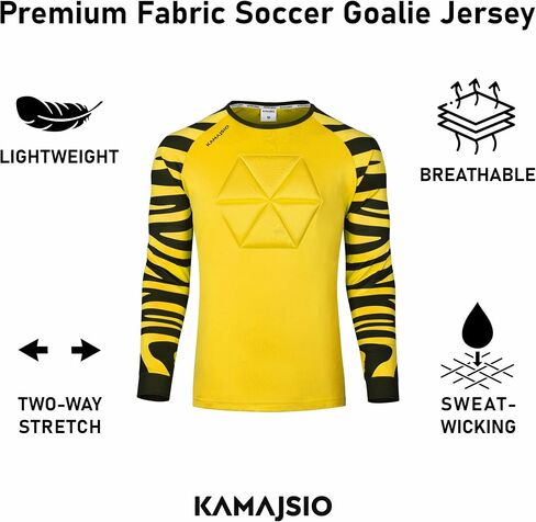 Elbow & Chest Padded Soccer Goalie Jersey - Long Sleeve Soccer Goalkeeper Jersey Men - Adult, Youth Goalie Shirt Yellow in Saudi Arabia