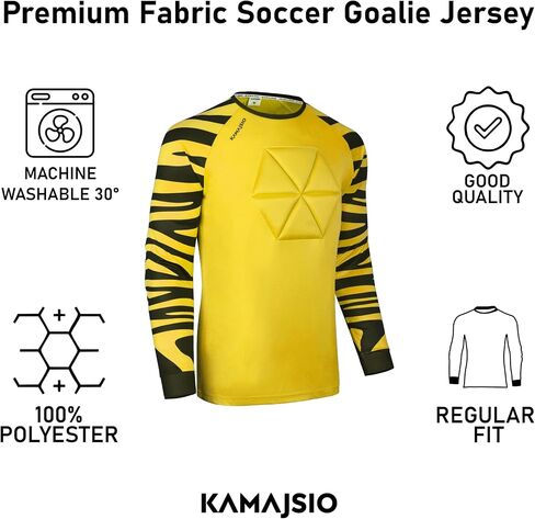 Elbow & Chest Padded Soccer Goalie Jersey - Long Sleeve Soccer Goalkeeper Jersey Men - Adult, Youth Goalie Shirt Yellow in Saudi Arabia