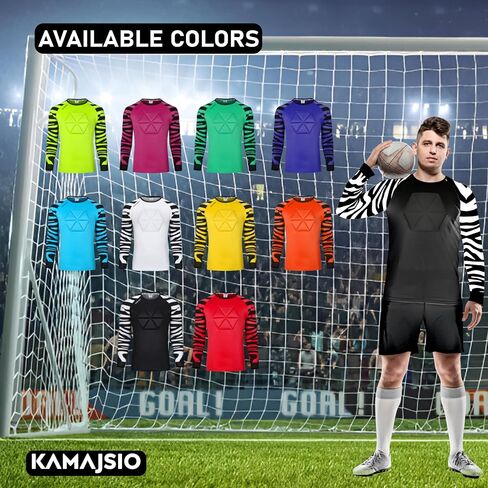 Elbow & Chest Padded Soccer Goalie Jersey - Long Sleeve Soccer Goalkeeper Jersey Men - Adult, Youth Goalie Shirt Black in Kuwait