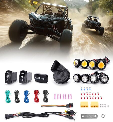 Xprite UTV ATV Horn Kit,12V Universal UTV Horn Kit Upgraded with Reverse Light Horn Rocker Switch,Compatible with Polaris RZR,Ranger,PRO XP,Can Am X3, Defender, CFMOTO,Bennche Bighorn,Teryx,Kawasaki in Kuwait