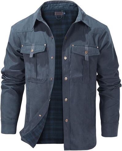 Haellun Men's Flannel Lined Shacket Long Sleeve Plaid Western Cowboy Snap Button Down Shirts Jackets with Pockets in Saudi Arabia