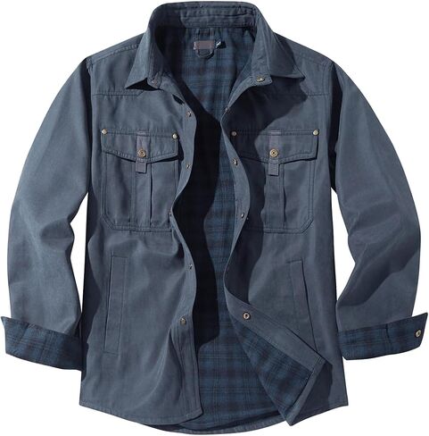 Haellun Men's Flannel Lined Shacket Long Sleeve Plaid Western Cowboy Snap Button Down Shirts Jackets with Pockets in Saudi Arabia