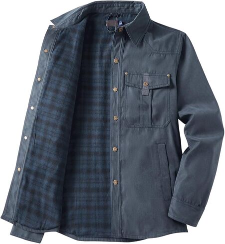 Haellun Men's Flannel Lined Shacket Long Sleeve Plaid Western Cowboy Snap Button Down Shirts Jackets with Pockets in Saudi Arabia