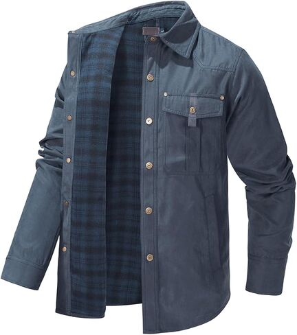 Haellun Men's Flannel Lined Shacket Long Sleeve Plaid Western Cowboy Snap Button Down Shirts Jackets with Pockets in Saudi Arabia
