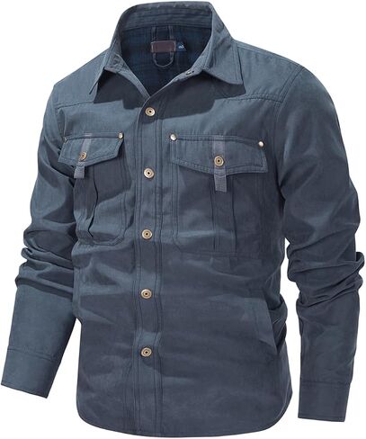 Haellun Men's Flannel Lined Shacket Long Sleeve Plaid Western Cowboy Snap Button Down Shirts Jackets with Pockets in Saudi Arabia