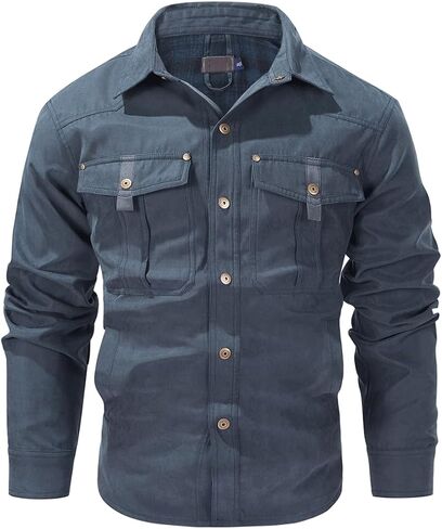 Haellun Men's Flannel Lined Shacket Long Sleeve Plaid Western Cowboy Snap Button Down Shirts Jackets with Pockets in Saudi Arabia