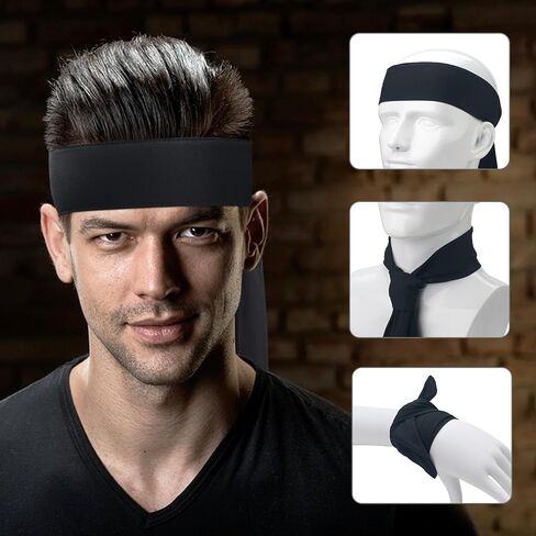 Head Ties Headband Sports Sweatband for Men Women, 3 Pack Adjustable Ninja Headband Karate Tie Back Sweat Wicking Workout Head Band for Basketball, Running, Tennis, Athletics in Kuwait
