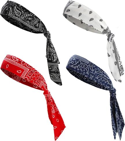 Jutom 4 Pieces Tie Headbands for Men Women, Sports Hair Band Bandana Sports Headbands Elastic Sweat Wicking Karate Headband Adjustable Non Slip Hairband for Yoga Workout in Saudi Arabia