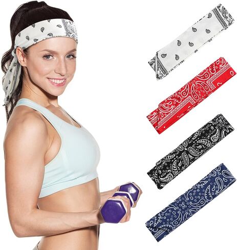 Jutom 4 Pieces Tie Headbands for Men Women, Sports Hair Band Bandana Sports Headbands Elastic Sweat Wicking Karate Headband Adjustable Non Slip Hairband for Yoga Workout in Saudi Arabia