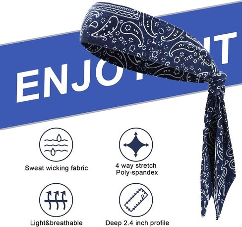 Jutom 4 Pieces Tie Headbands for Men Women, Sports Hair Band Bandana Sports Headbands Elastic Sweat Wicking Karate Headband Adjustable Non Slip Hairband for Yoga Workout in Saudi Arabia