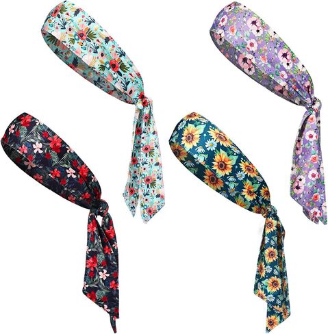 Jutom 4 Pieces Tie Headbands for Men Women, Sports Hair Band Bandana Sports Headbands Elastic Sweat Wicking Karate Headband Adjustable Non Slip Hairband for Yoga Workout in Saudi Arabia