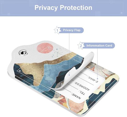 Hsxnam 2 Pack PU Leather Luggage Tags for Suitcase, Travel Cruise Luggage Tag with Privacy Flap, Name ID Label and Metal Loop for Women Men Baggage Handbag School Bag Backpack, Sea Wave Sun in Kuwait