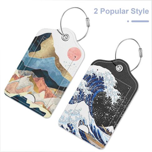 Hsxnam 2 Pack PU Leather Luggage Tags for Suitcase, Travel Cruise Luggage Tag with Privacy Flap, Name ID Label and Metal Loop for Women Men Baggage Handbag School Bag Backpack, Sea Wave Sun in Kuwait