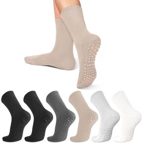 6 Pairs Pilates Socks with Grips for Women-Non-Slip Yoga Socks for Ballet Dance Barefoot Workout Pregnant Crew Socks