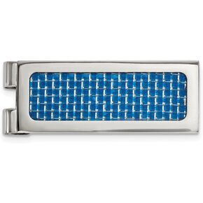Stainless Steel Polished with Blue Carbon Fiber Inlay Money Clip
