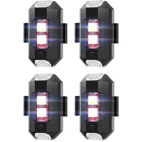 QVEVDACAR LED Strobe Drone Lights, 7 Colors Mini USB Rechargeable Lighting, Anti-Collision Tail Lights for Aircraft Flying, Motorcycles, Trucks, Cars, Bike (4-Pack)