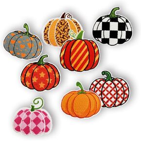 8PCS Pumpkin Iron on Patches, Halloween Thanksgiving Cartoon Colorful Embroidered Patches for Clothes, Custom Gift Autumn Applique for Hats, Jeans, Jackets, Bags, Backpacks, Dress