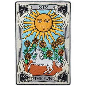 Sun Tarot Iron on Patches, Large Embroidered Iron on Patches for Clothes, Custom Applique for Hats, Jeans, Jackets, Bags, Backpacks, Dress (1 Pcs)