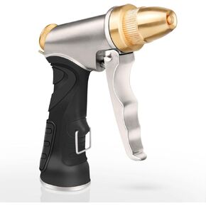 Garden Hose Nozzle, Upgrade 100% Heavy Duty Metal High Pressure Water Hose Nozzle with 4 Spray Patterns Rotating for Outdoor Lawn & Garden Watering, Car & Pet Washing