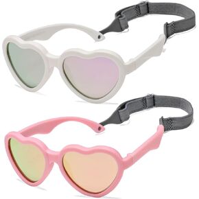 Hycredi Baby Heart Shaped Sunglasses - with Strap Adjustable Polarized Shades for Newborn Infant Age 0-24 Months
