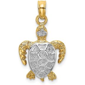 Jewels By Lux 14K Rhodium Plated White and Yellow Two Tone Gold with Sea Turtle Swimming 2D and Pendant