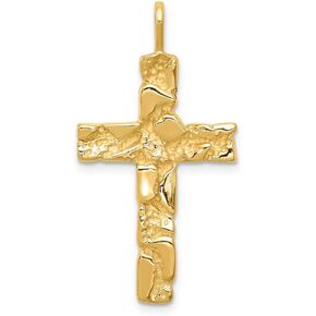 Solid 14k Yellow Gold Nugget Cross Pendant Charm - 34mm x 18mm